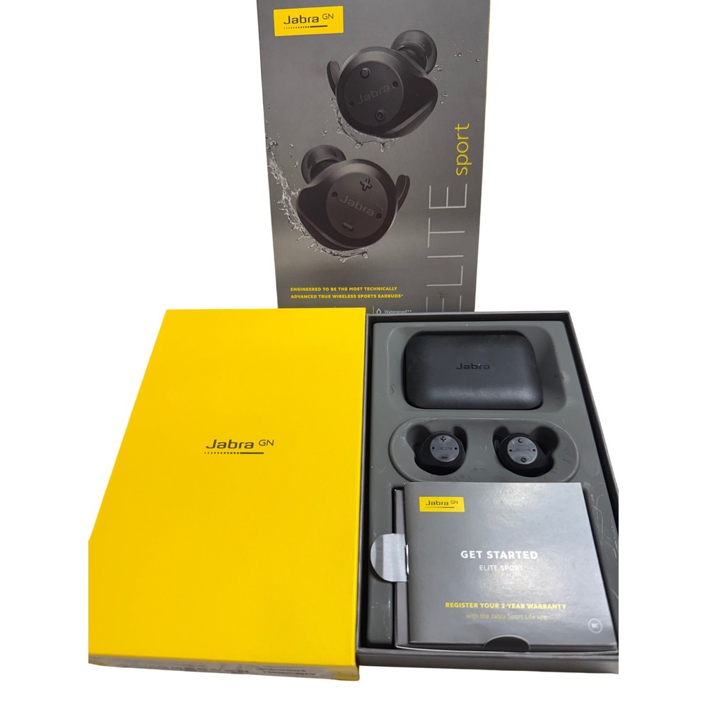 Jabra Elite Sport Wireless Earbuds Black EUC Heart Rate Monitor W Box Used